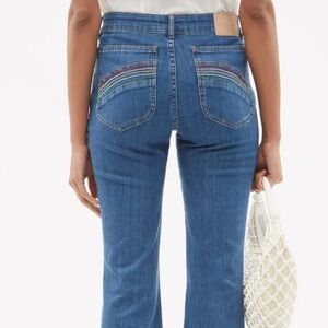 See By Chloé Rainbow Embroidery Raw Hem Flare Jeans Size 28 EUC!